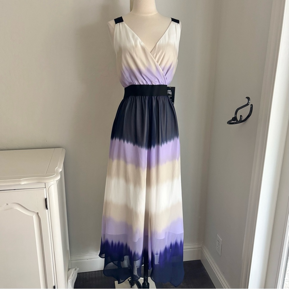 Express Ombré Purple Chiffon Overlay Sleeveless V-neck Maxi Dress, Small, NWT
